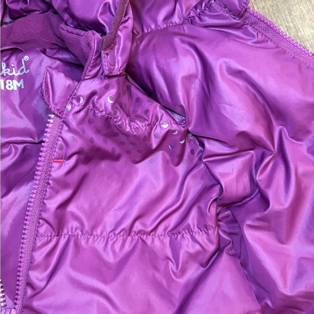 One kid Purple Puffer Snowsuit for infant girl 12/18 months - Picture 3 of 6